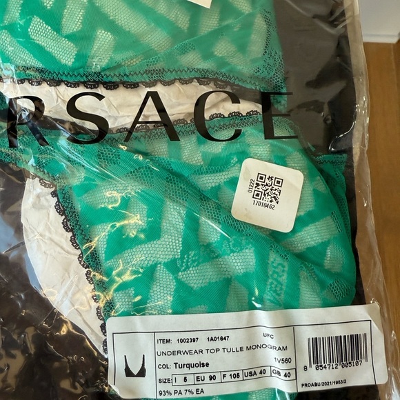VERSACE Greca Signature Tulle Bralette and Briefs Set in Turquoise - Picture 3 of 7